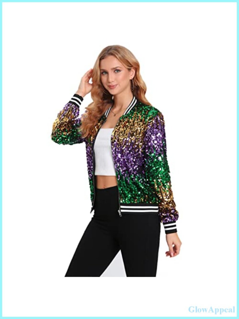 Women's Sequin Open Front Zip Jacket Long Sleeve Ribbed Cuffs Party